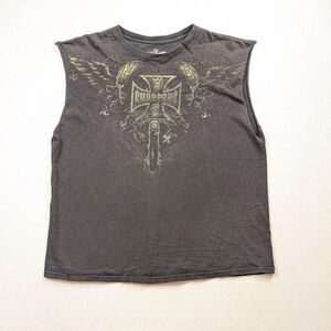 Y2K West Coast Choppers Black Green Grunge Cutoff T-shirt Biker Size XL